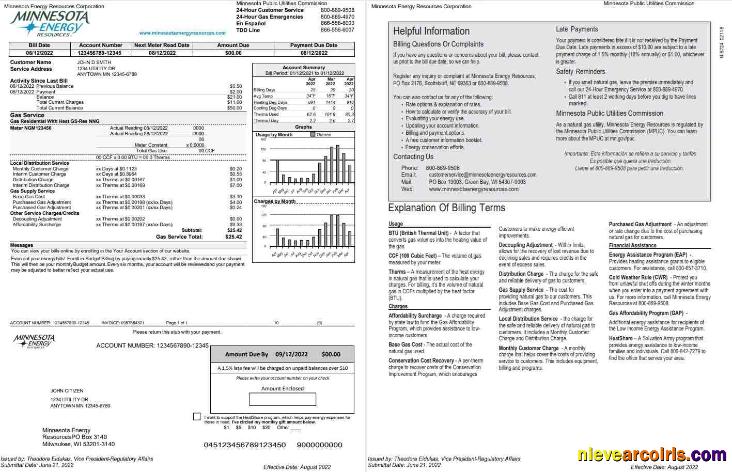 USA Minnesota Energy utility bill, 2 pages
